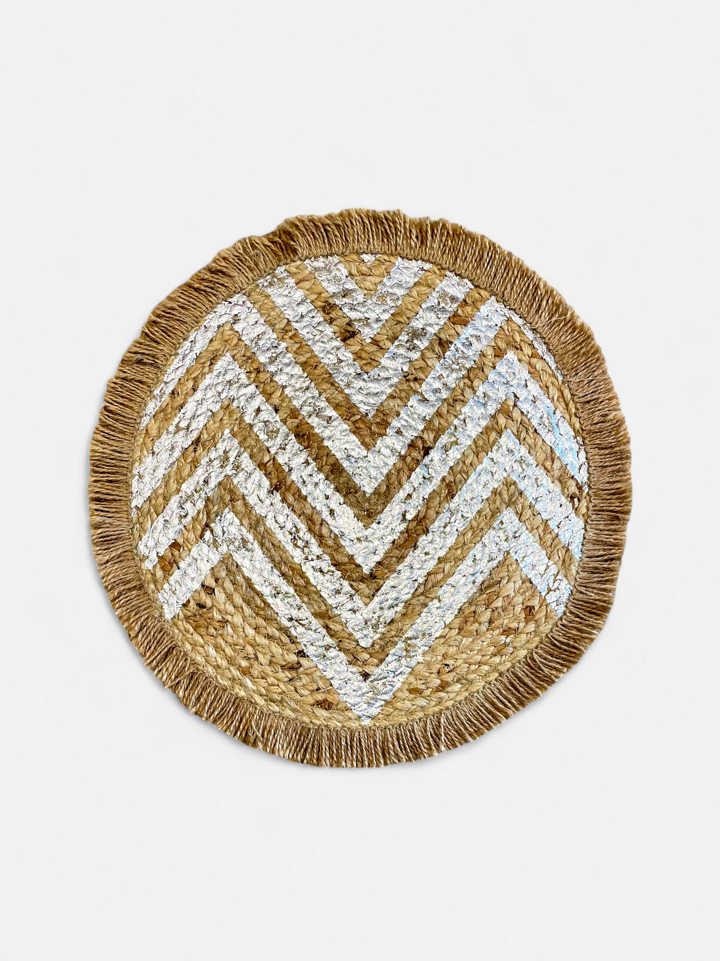 RIPPLED ROUND TABLE MAT SILVER & NATURAL (PER PC)