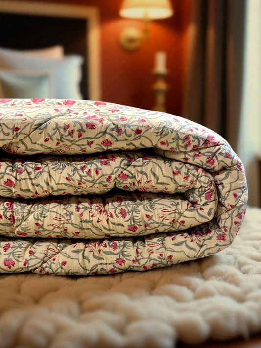 NARGIS QUILTED COMFORTER ANTIQUE IVORY ANTIQUE IVORY 90 x 108 IN