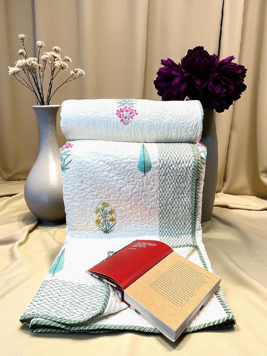 DEWLEAF BEDSPREAD WITH 2 PILLOWCASE WHITE MULTI BOTANICAL 90 x 108 IN