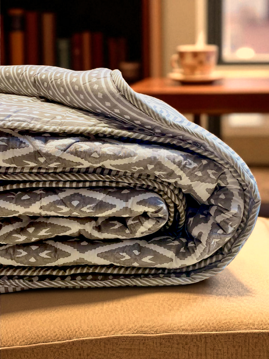 NIRALI QUILTED COMFORTER TAUPE GREY 90 x 108 IN