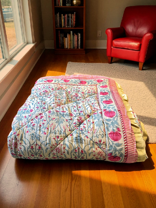 DEWDROP QUILTED COMFORTER SINGLE SOFT YELLOW 54 x 90 IN