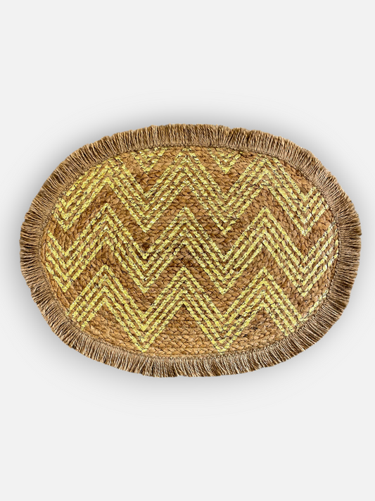 RIPPLED OVAL TABLE MAT GOLD & NATURAL (PER PC)