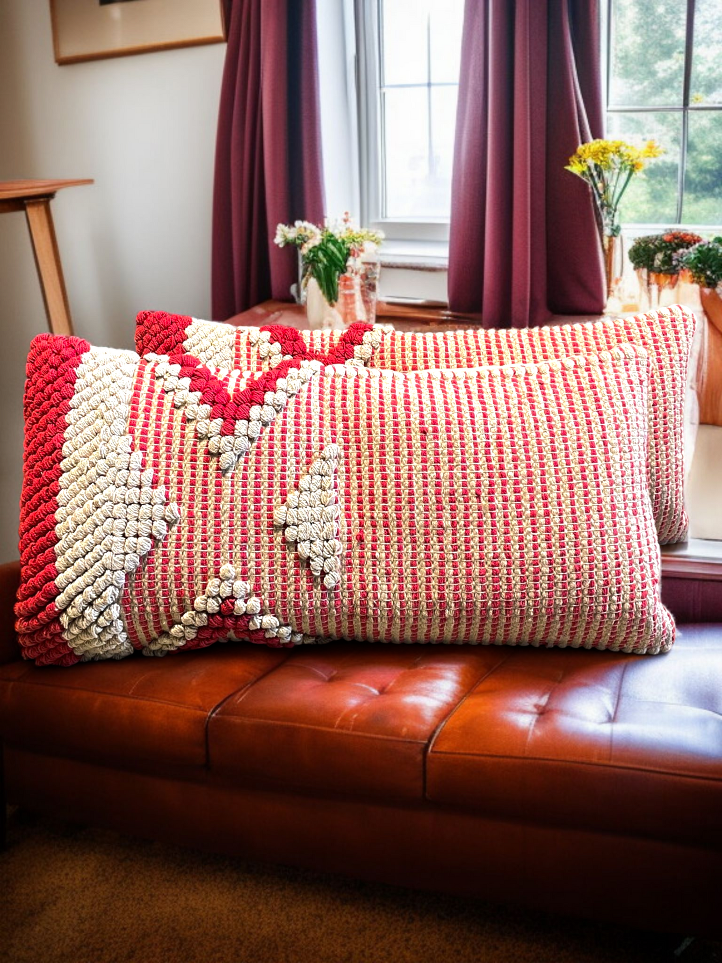 RUMI CHEVRON LUMBER CUSHION RED & NATURAL 26 x 12 IN