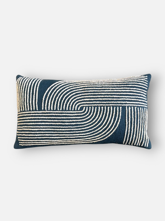 NAVI LUMBER CUSHION BLUE & IVORY 19 X 11 IN