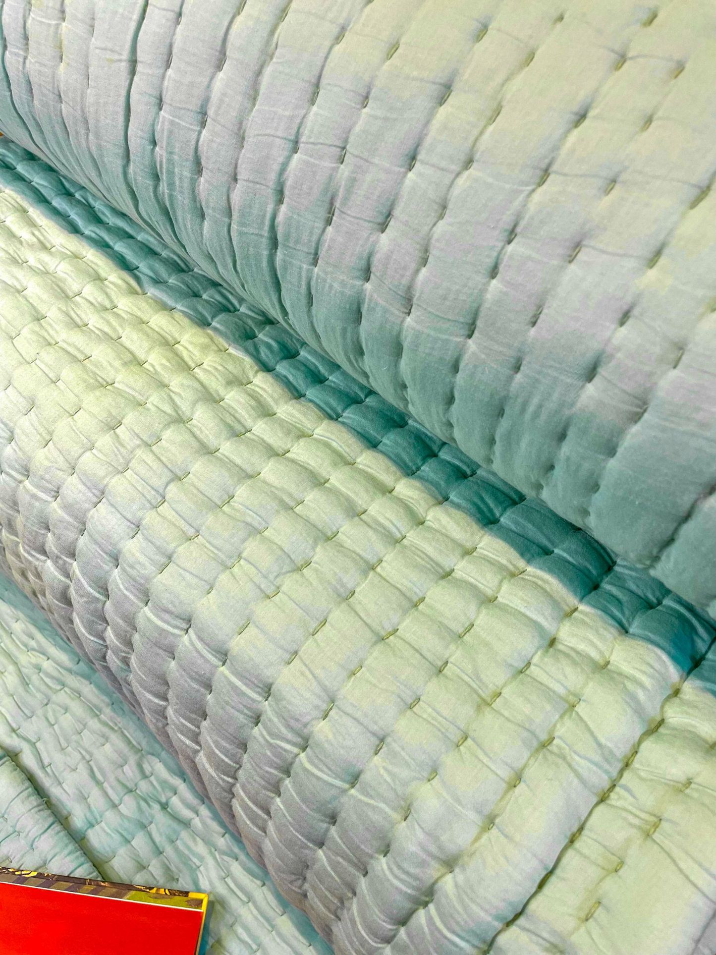 DELMARE BEDSPREAD WITH 2 CUSHION COVERS POWDER AQUA 90 x 108 IN