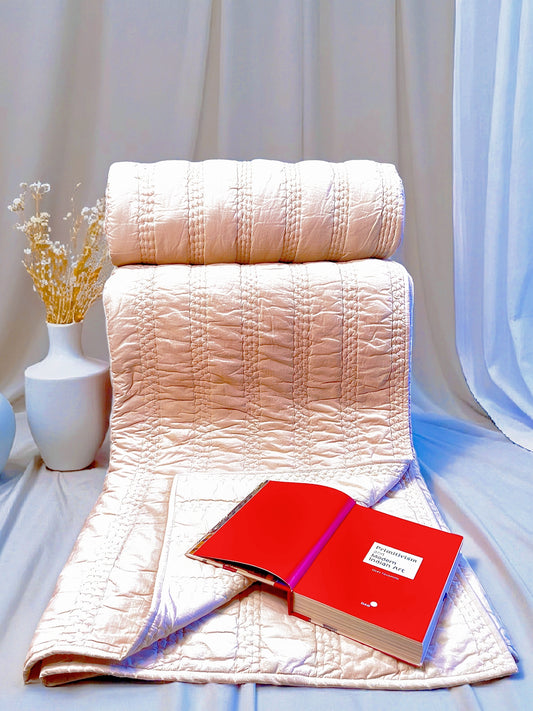 NOIRAINE BEDSPREAD WITH 2 CUSHION COVERS BLUSH CHAMPAGNE 90 x 108 IN