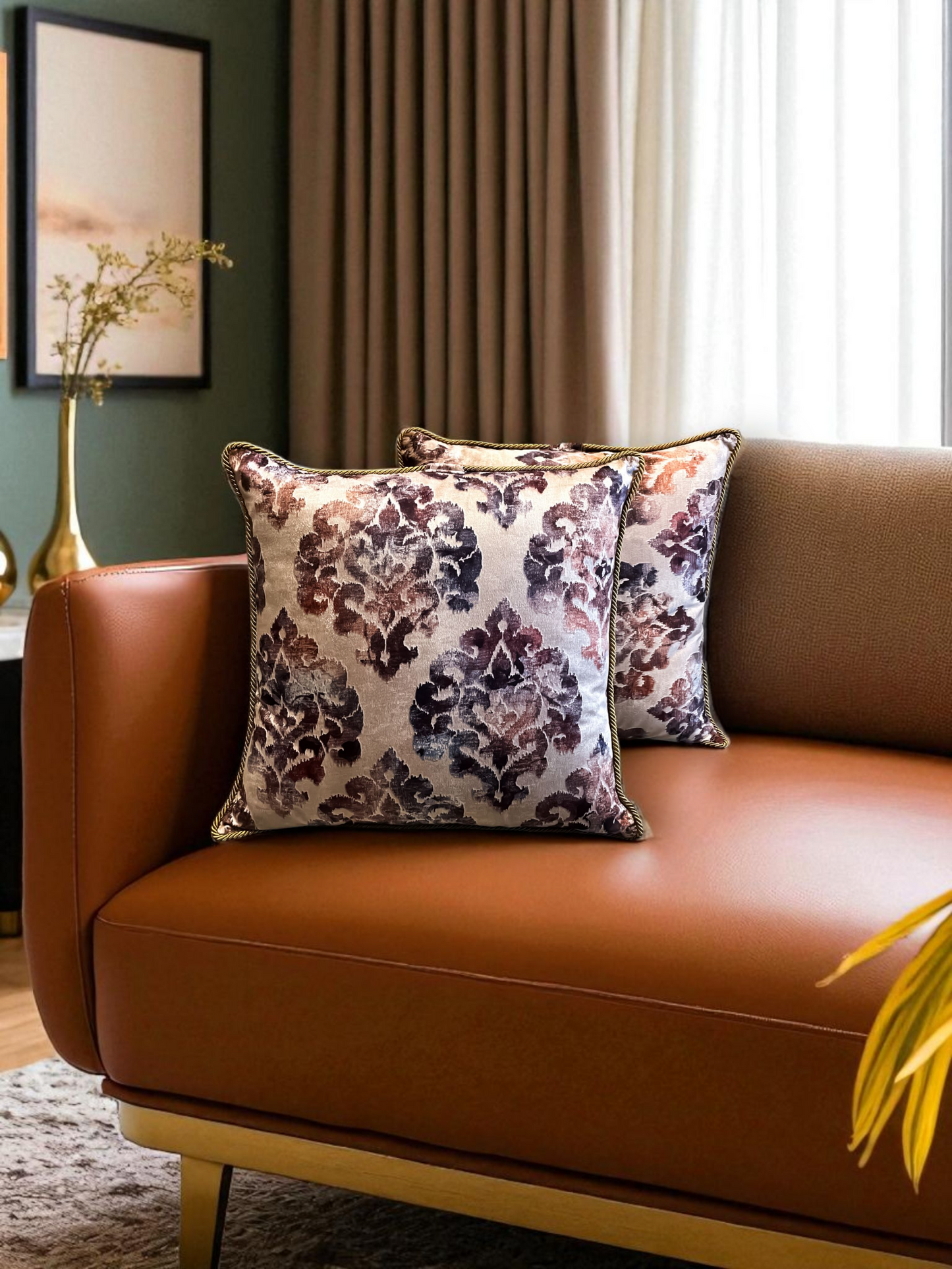 DAMASK CUSHION ANTIQUE PLUM 18 x 18 IN