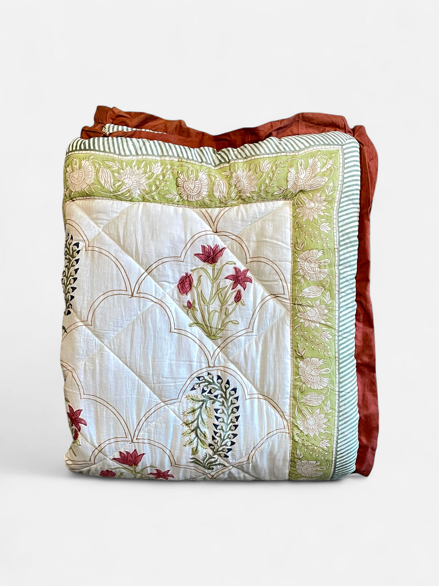 DASTOOR QUILTED COMFORTER SINGLE IVORY & RUST 54 x 90 IN