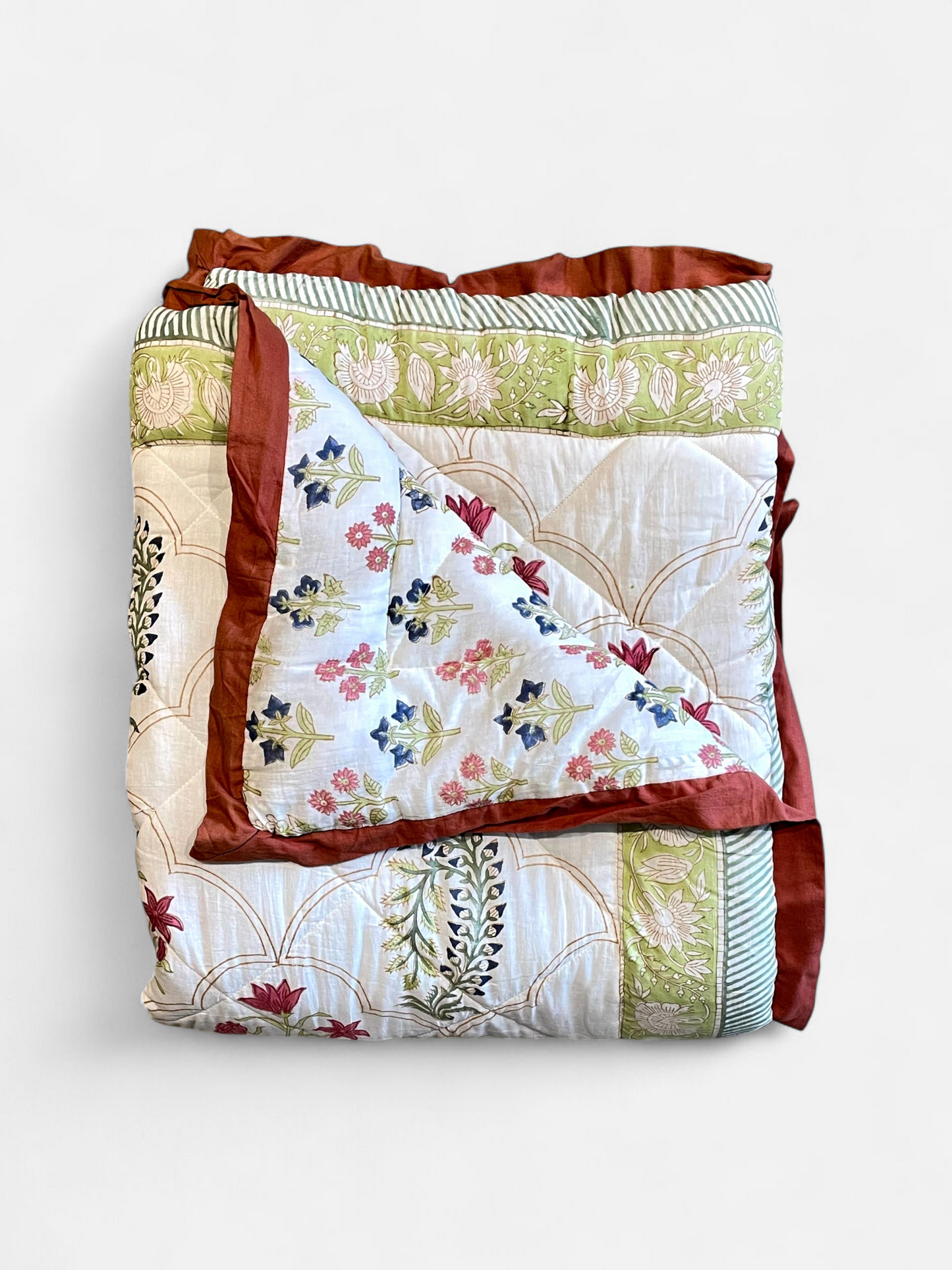 DASTOOR QUILTED COMFORTER SINGLE IVORY & RUST 54 x 90 IN