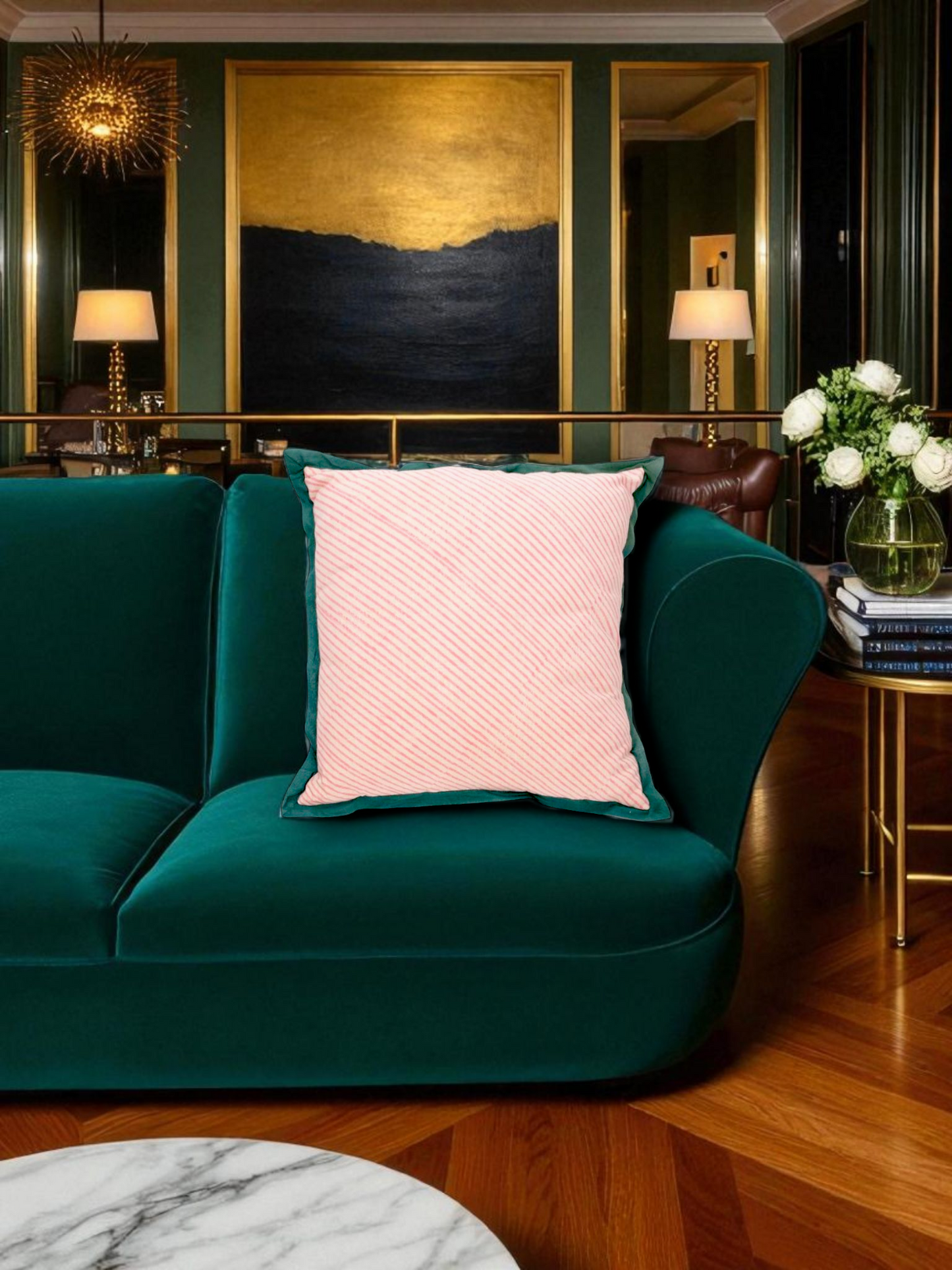DEWELLE STRIPE CUSHION BLUSH PINK 20 x 20 IN
