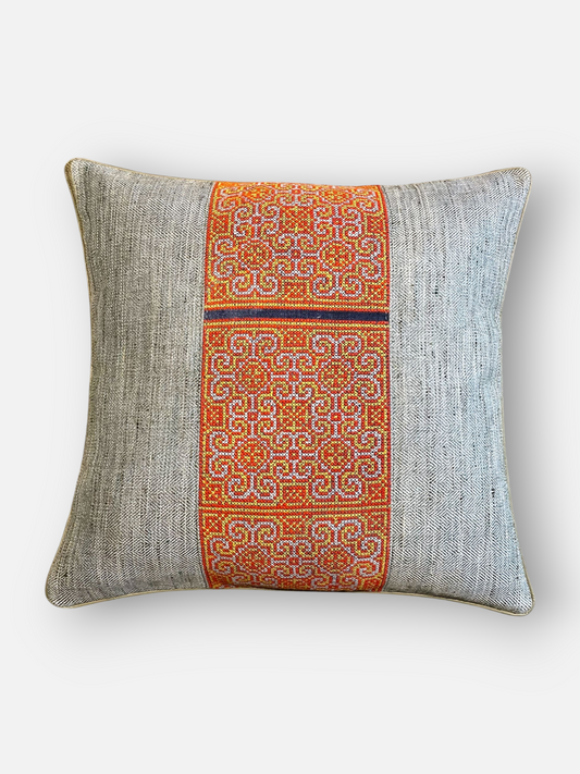 ROHANIC CUSHION GREY & ORANGE 18 x 18 IN