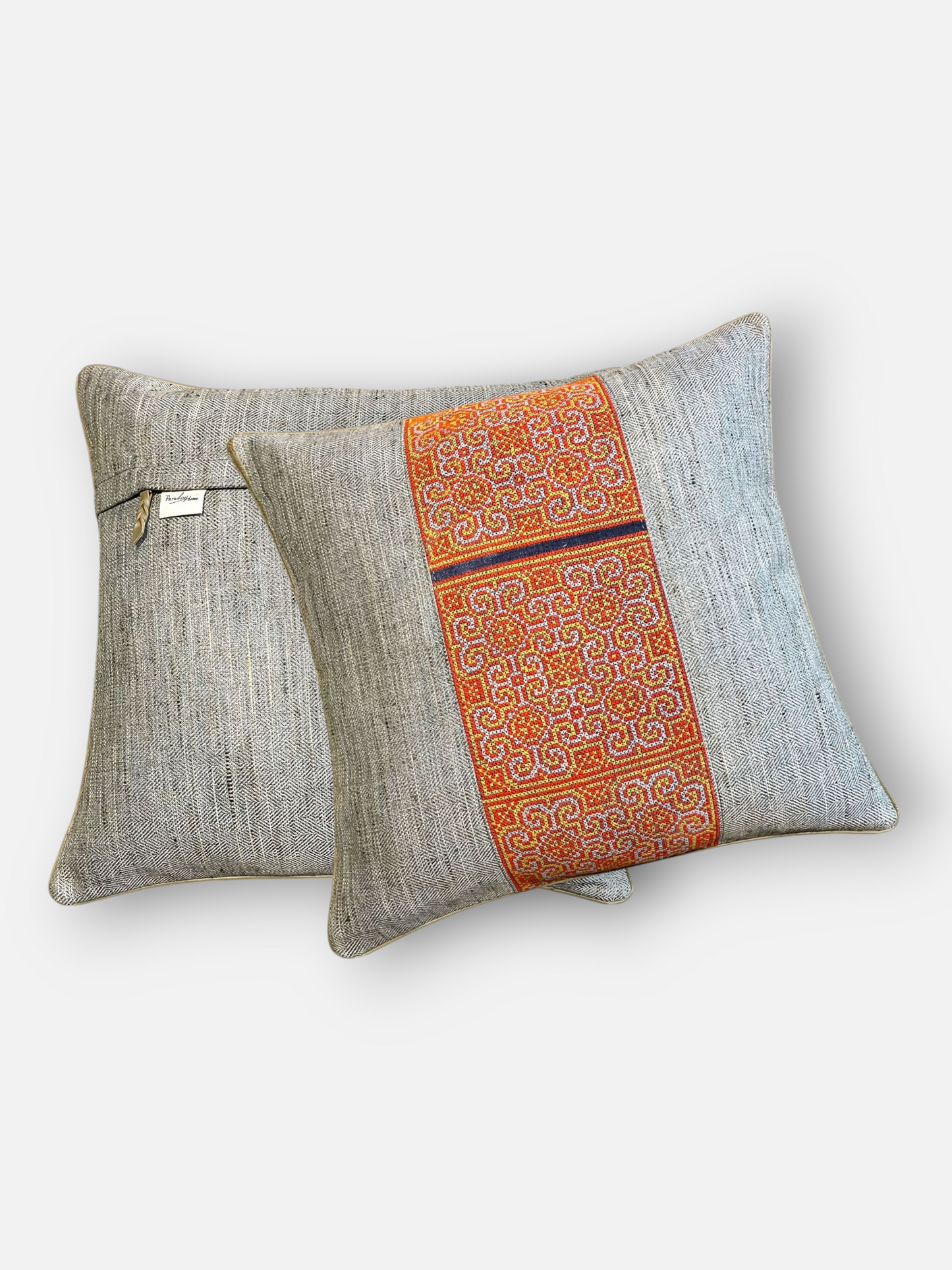ROHANIC CUSHION GREY & ORANGE 18 x 18 IN