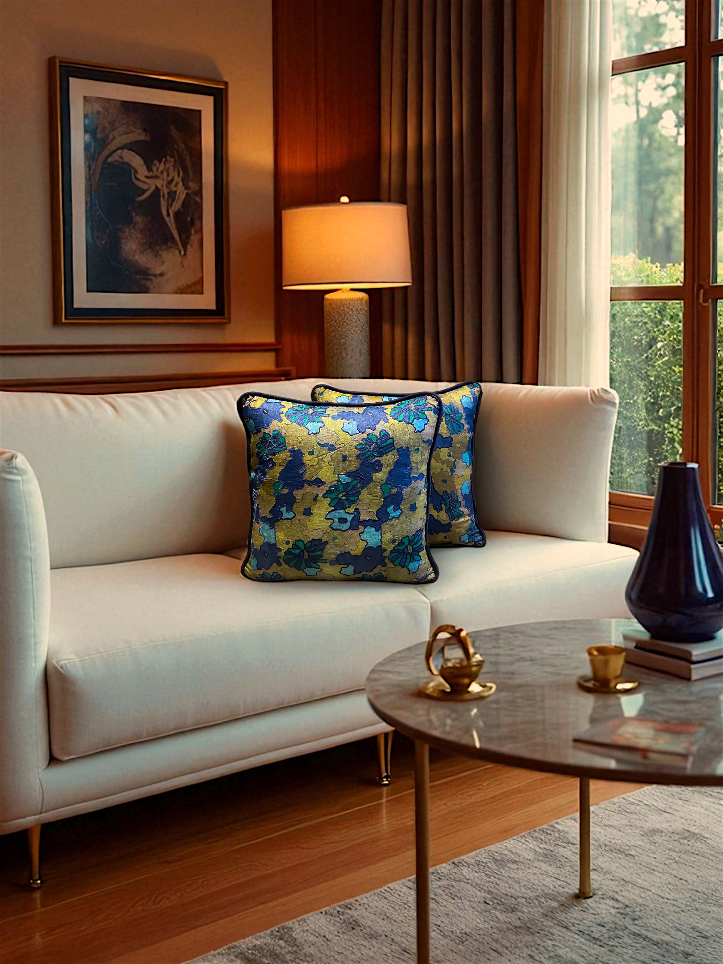 NIVANTA CUSHION NAVY & ANTIQUE GOLD 20 x 20 IN