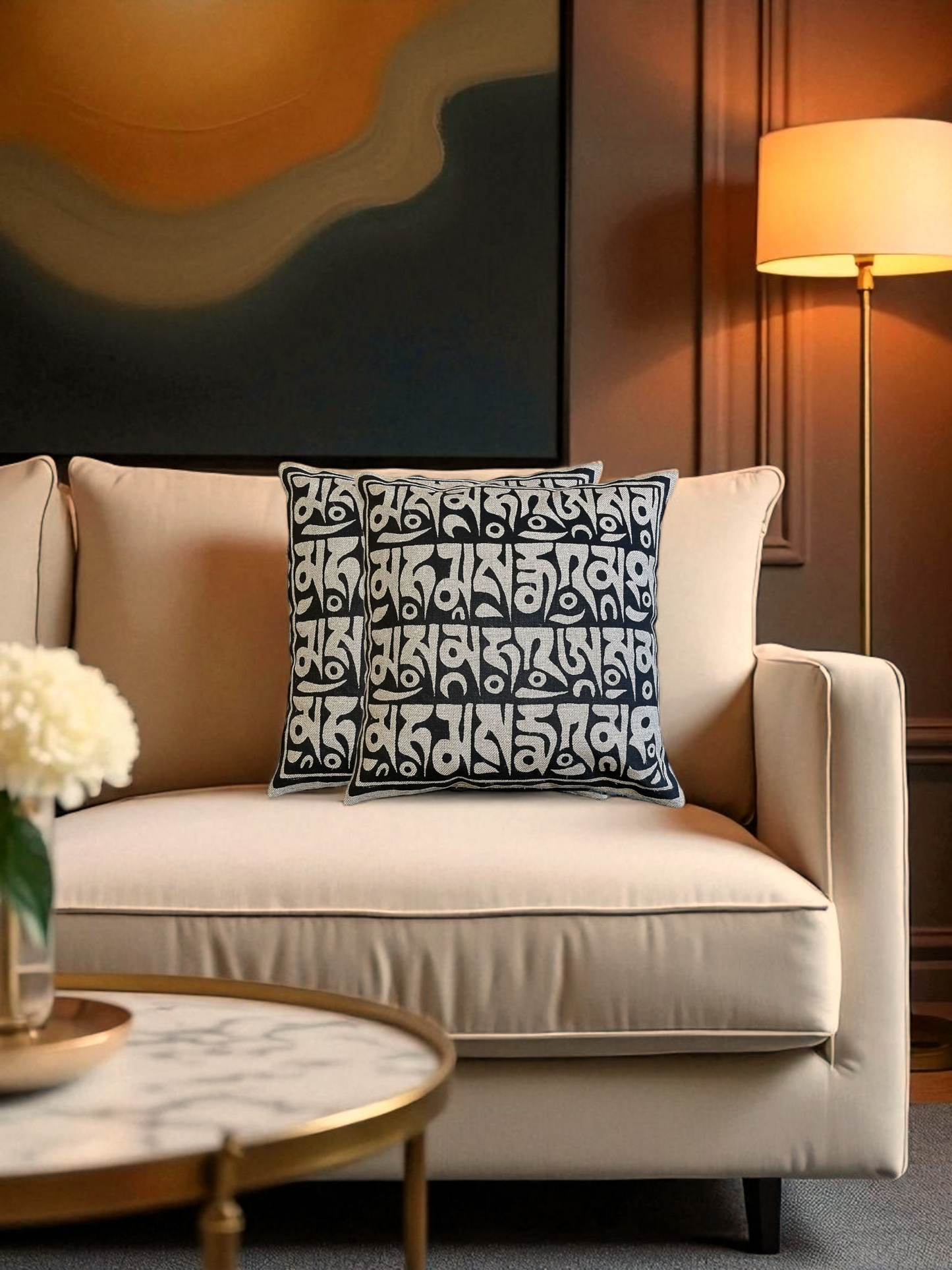 NERUNAI CUSHION CHARCOAL & BLACK 16 x 16 IN