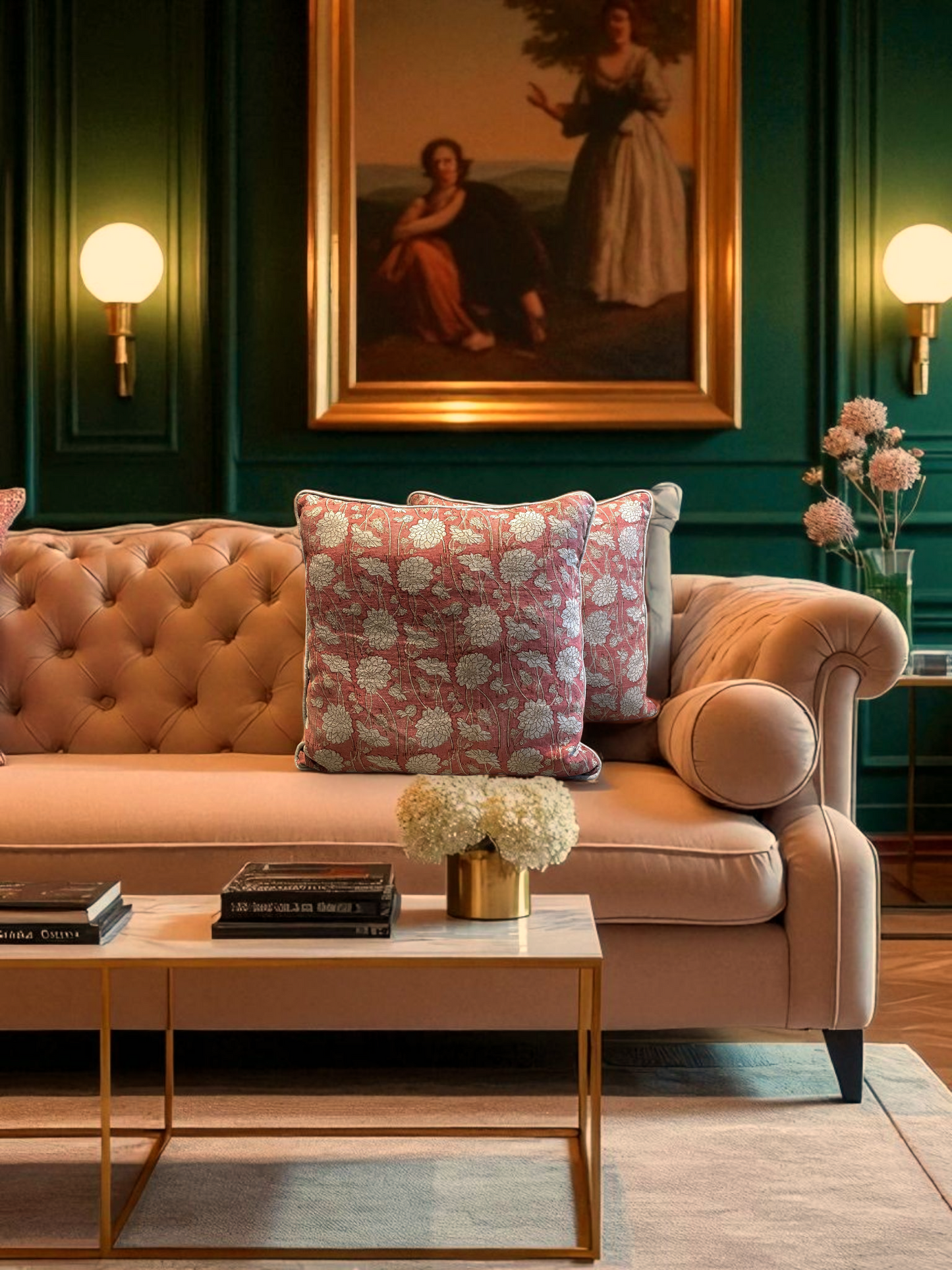 RHEVA BLOOM CUSHION DUSTY ROSE 20 x 20 IN