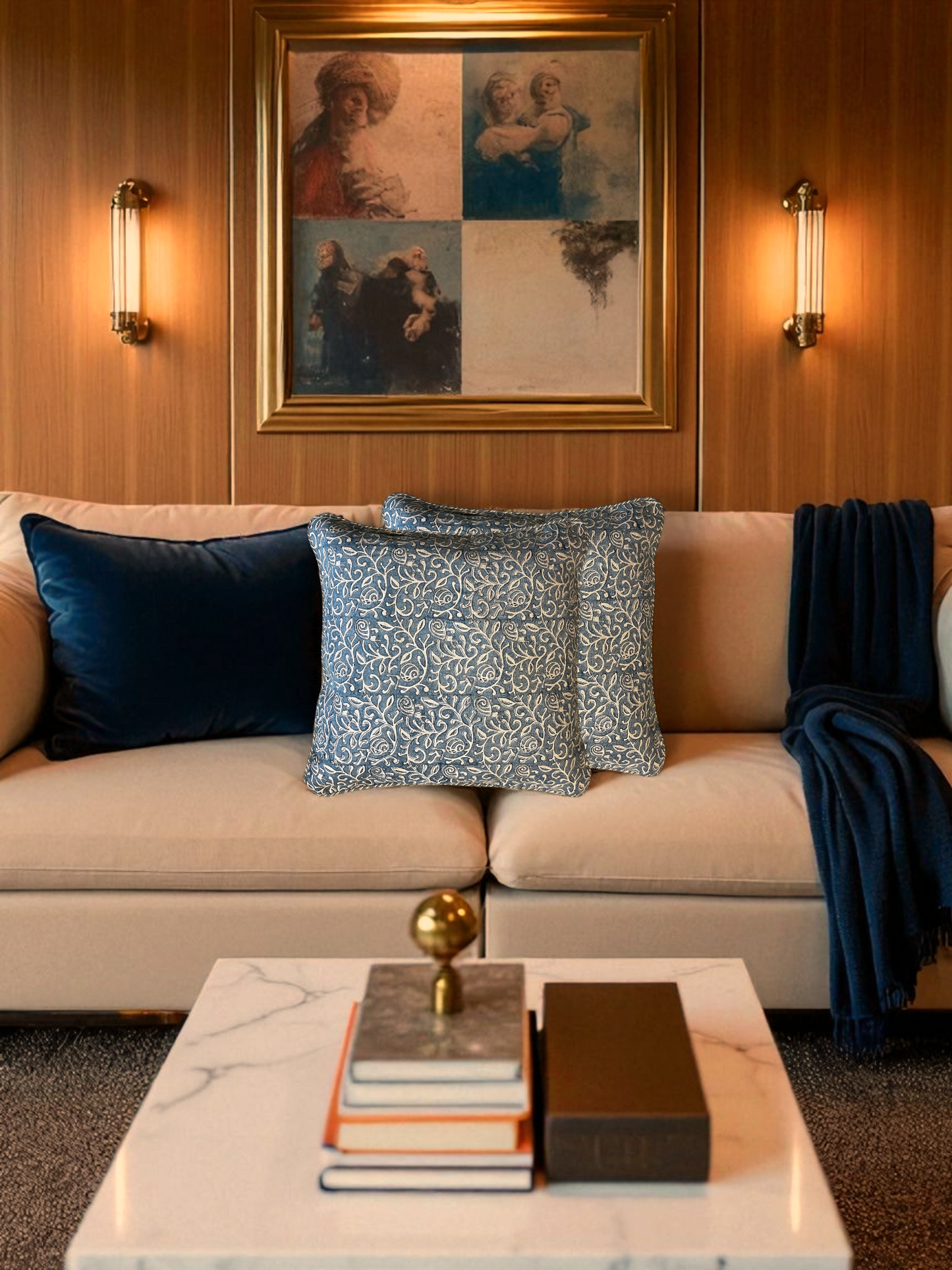 ROSAVINE CUSHION DUSTY BLUE & IVORY 20 x 20 IN