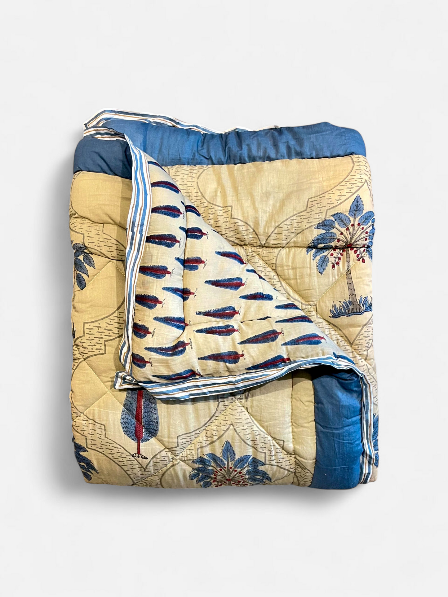 DELPHINA QUILTED COMFORTER SINGLE BEIGE & BLUE 54 x 90 IN