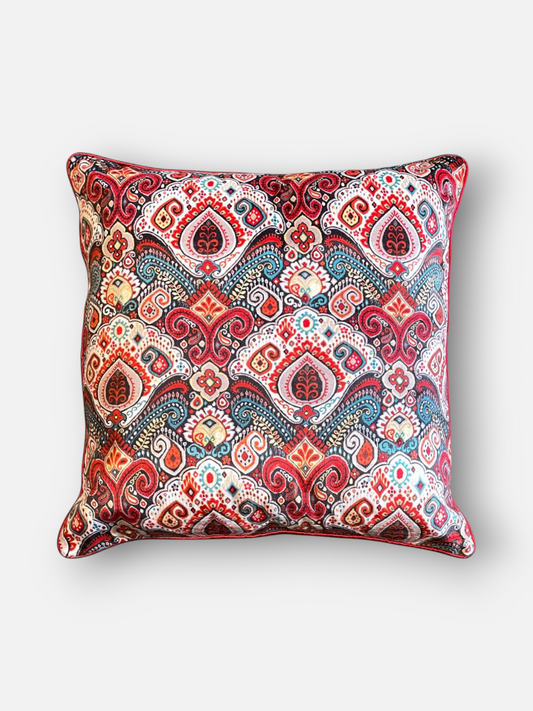 DUNE ROSE CUSHION RED & TEAL 18 x 18 IN