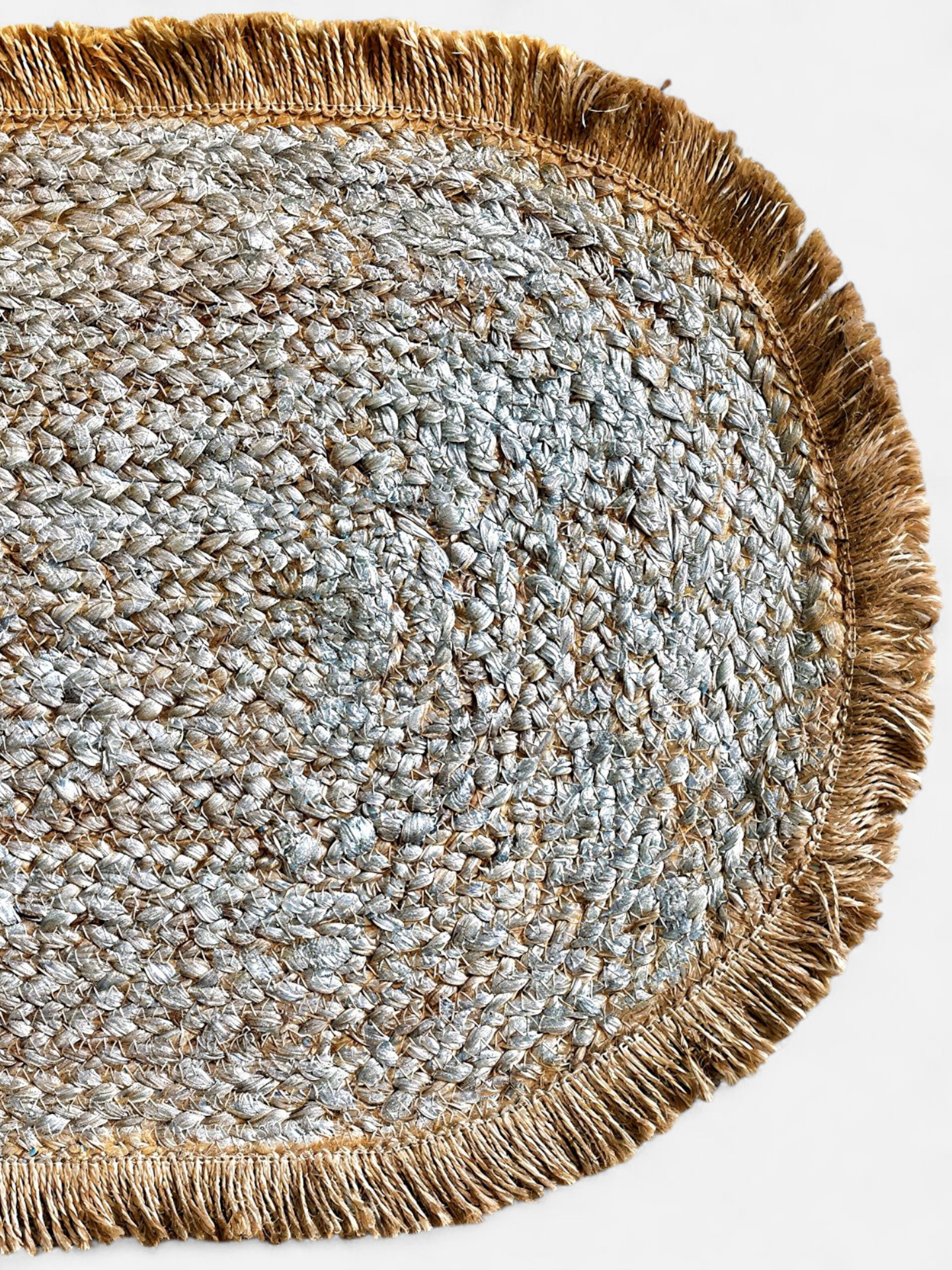 DUSKRA OVAL TABLE RUNNER SOFT SILVER 88 x 16 IN