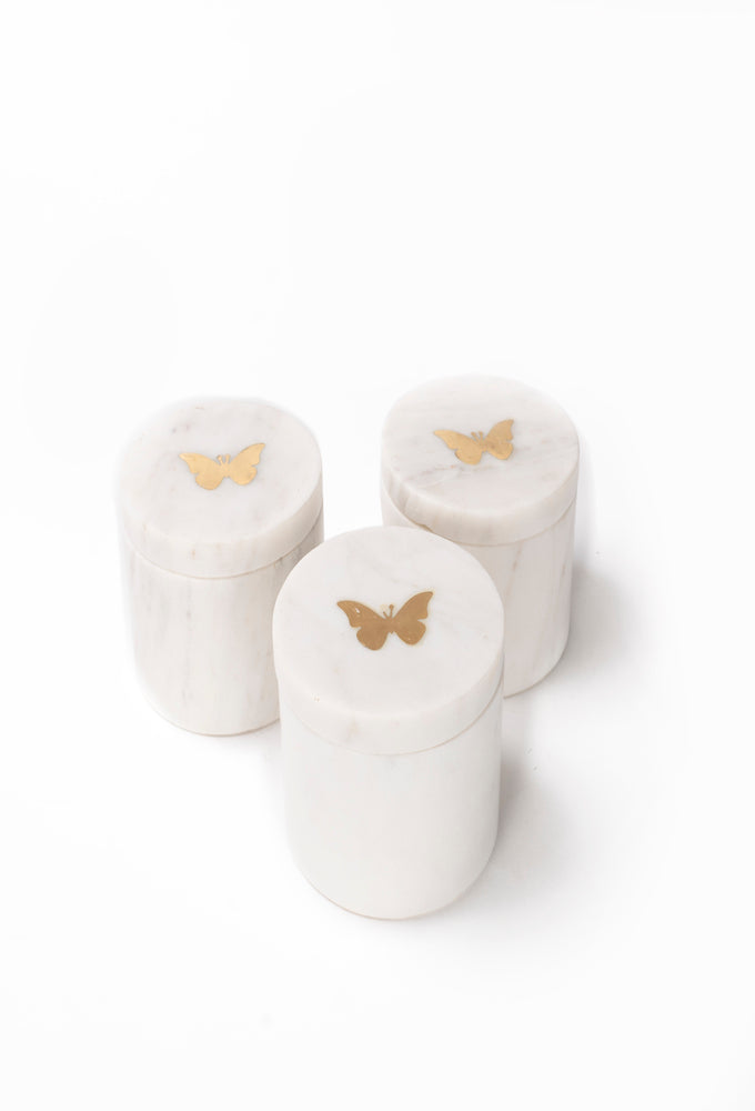 Marble Candle Jar With Butterfly Inlay