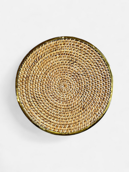 NATURALUXE ROUND TABLE MAT HONEY BROWN & GOLD (PER PC)