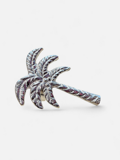 DESERT PALM NAPKIN RING METALLIC SILVER (SET OF 4)