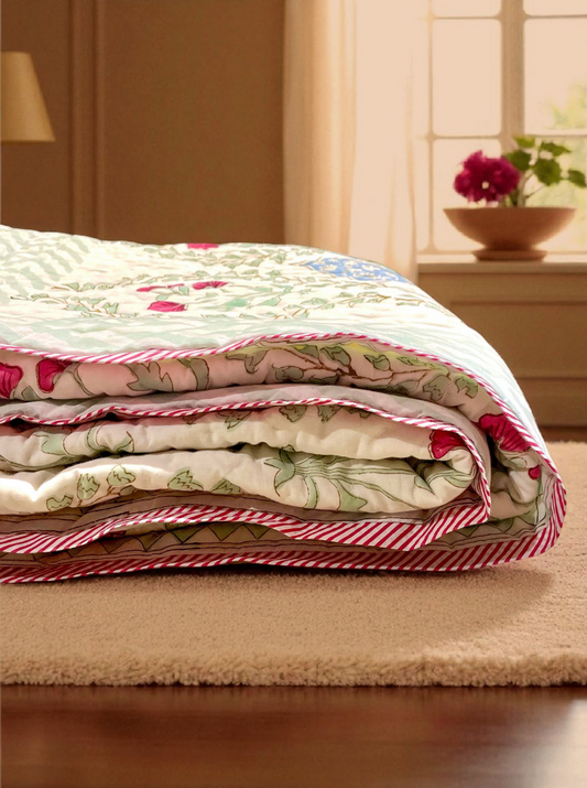 DREAMORA QUILTED COMFORTER  MINT IVORY 90 x 108 IN