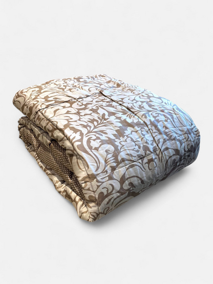 DAHILA  QUILTED COMFORTER SINGLE TAUPE & IVORY 54 x 90 IN