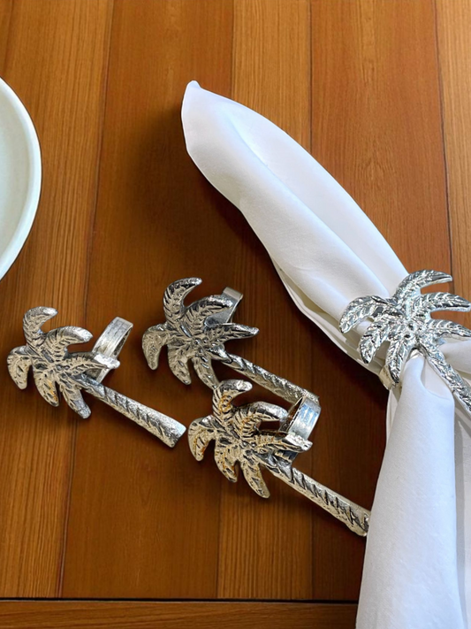 DESERT PALM NAPKIN RING METALLIC SILVER (SET OF 4)