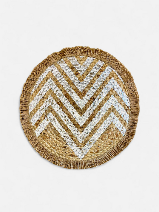 RIPPLED ROUND TABLE MAT SILVER & NATURAL (PER PC)