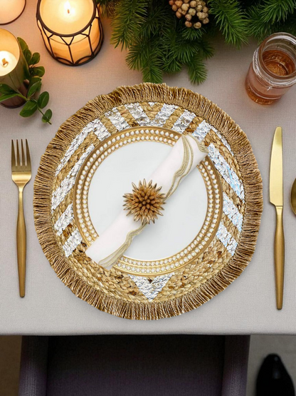 RIPPLED ROUND TABLE MAT SILVER & NATURAL (PER PC)