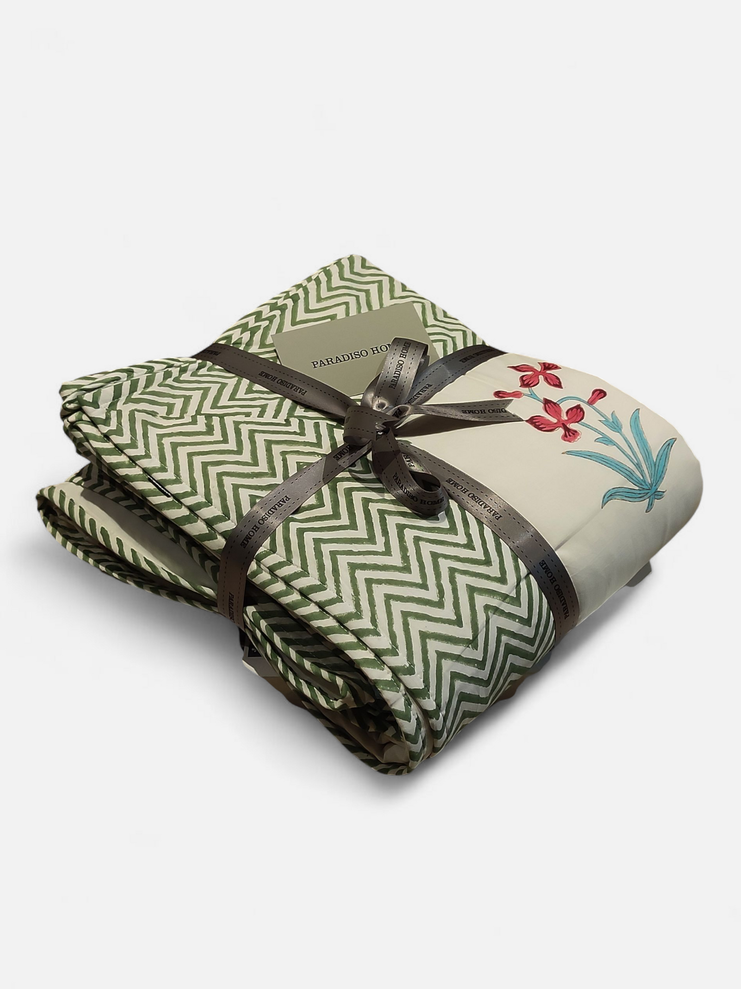 DEWLEAF DOHAR FOR DOUBLE BED WHITE MULTI BOTANICAL 90 x 108 IN