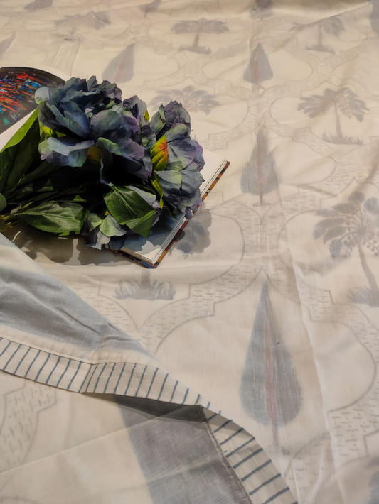 DELPHINA DOHAR FOR SINGLE BED MUTED PASTEL BLUE & WHITE 60 x 90 IN