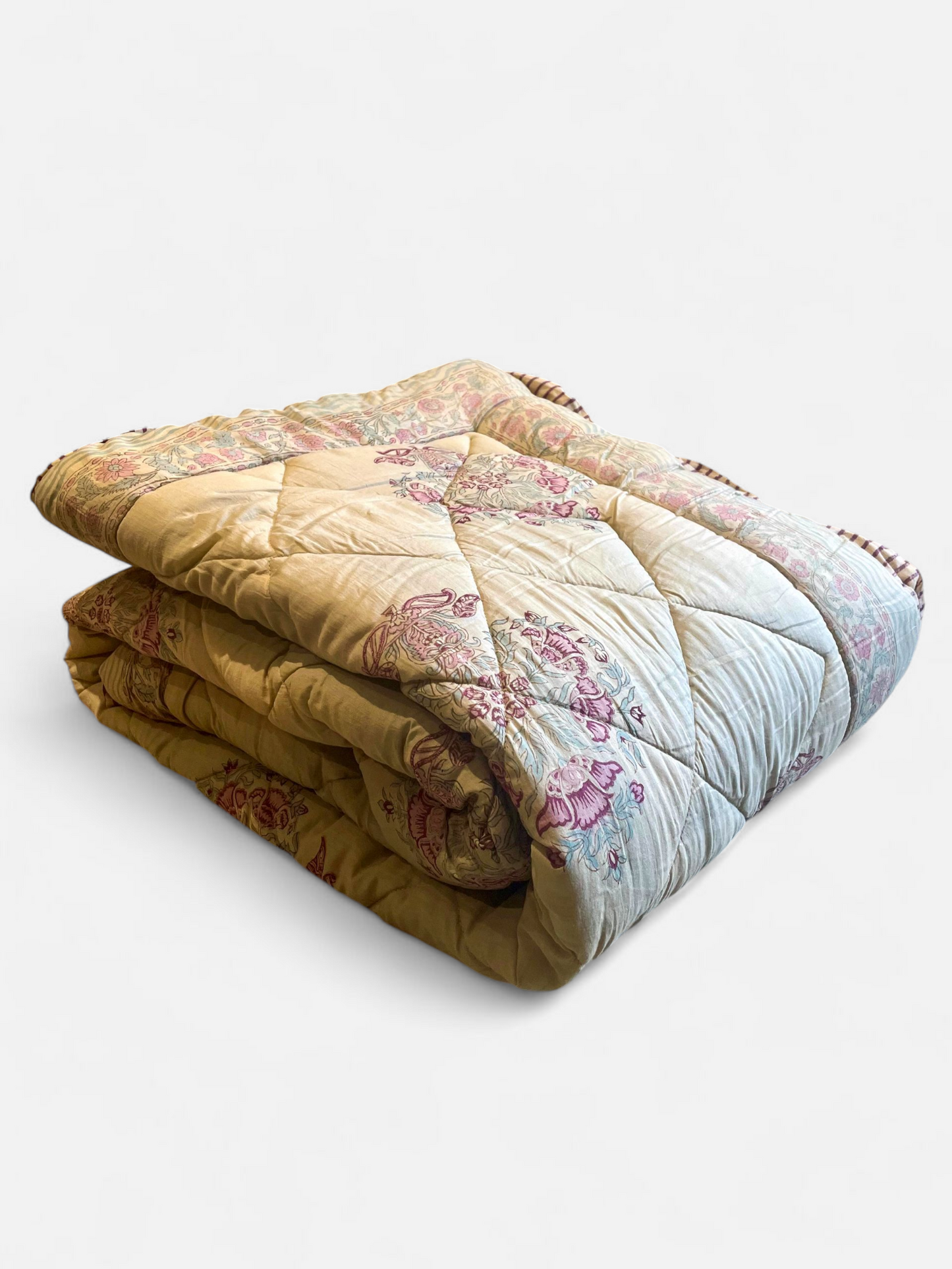 DIANA QUILTED COMFORTER SINGLE IVORY & SOFT PINK 54 x 90 IN