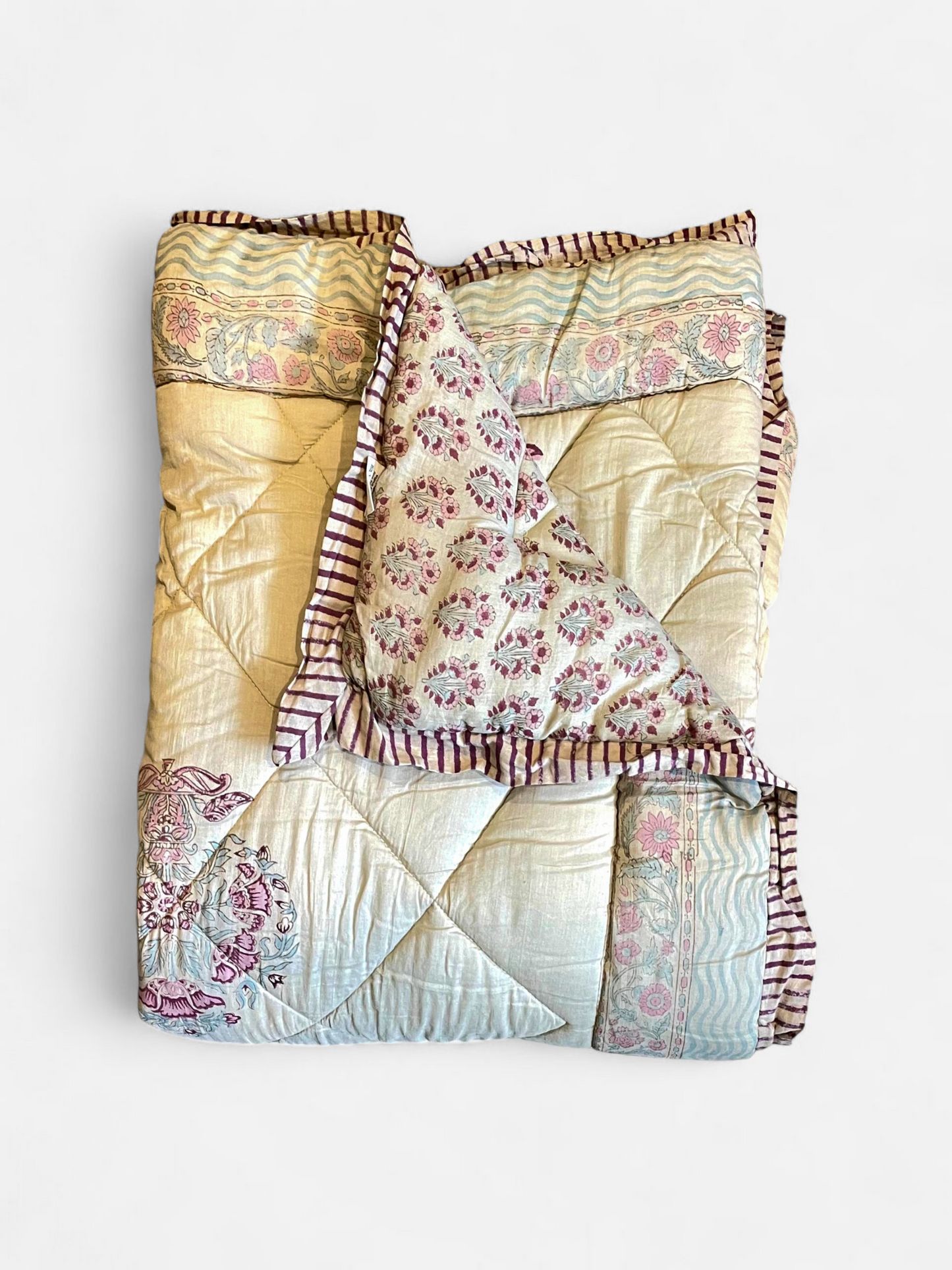DIANA QUILTED COMFORTER SINGLE IVORY & SOFT PINK 54 x 90 IN
