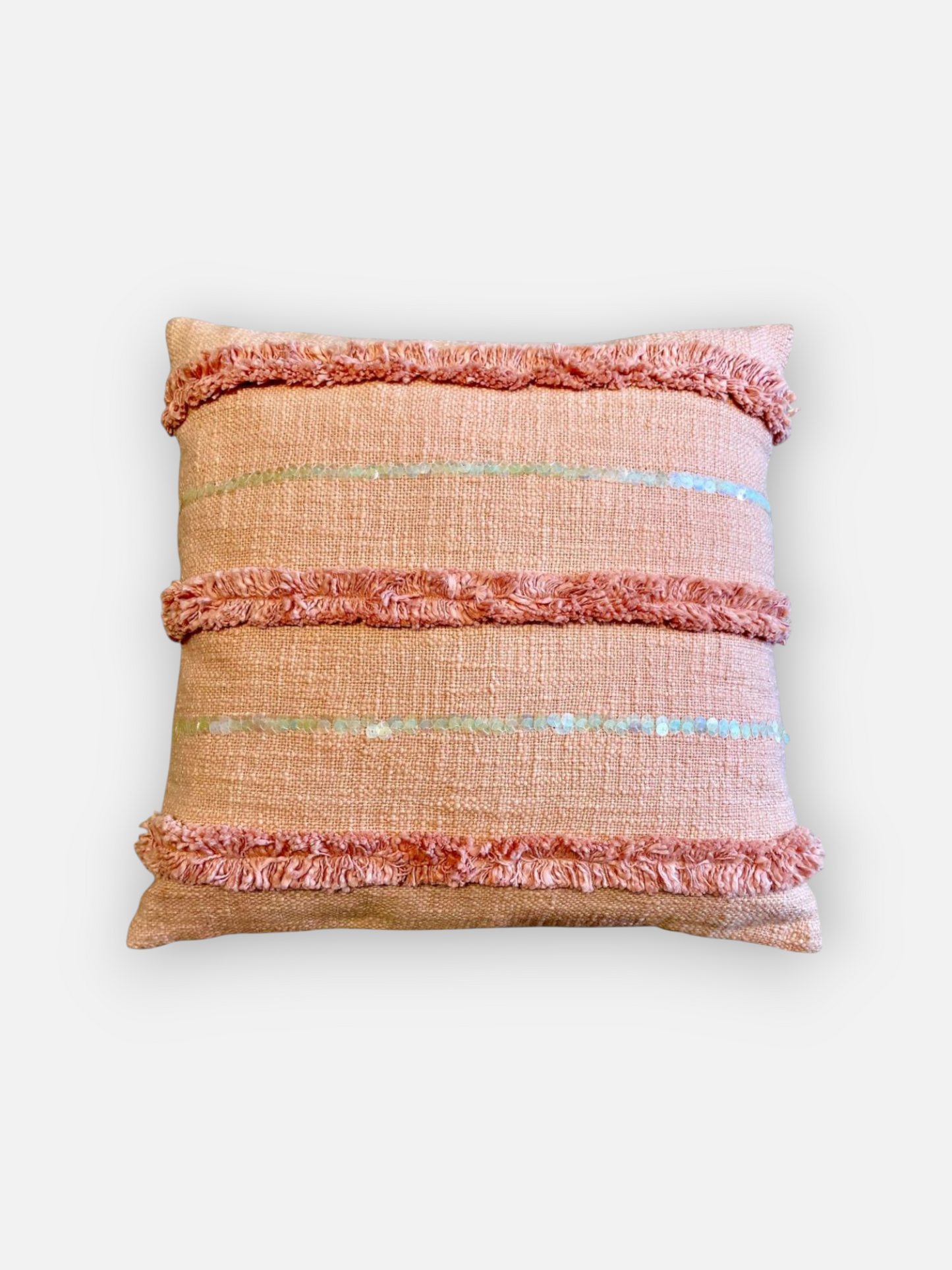 ROSELLE SEQUIN CUSHION CORAL 18 x 18 IN