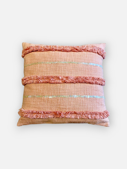 ROSELLE SEQUIN CUSHION CORAL 18 x 18 IN