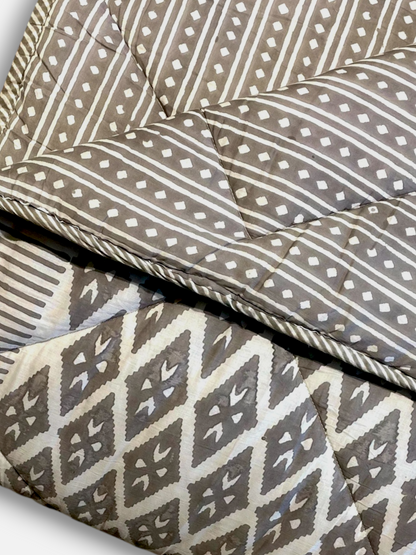 NIRALI QUILTED COMFORTER TAUPE GREY 90 x 108 IN