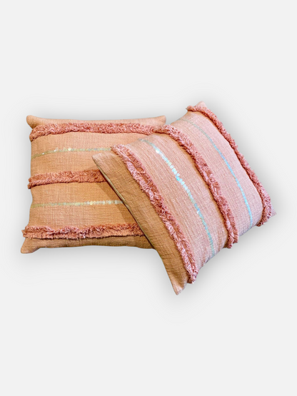 ROSELLE SEQUIN CUSHION CORAL 18 x 18 IN