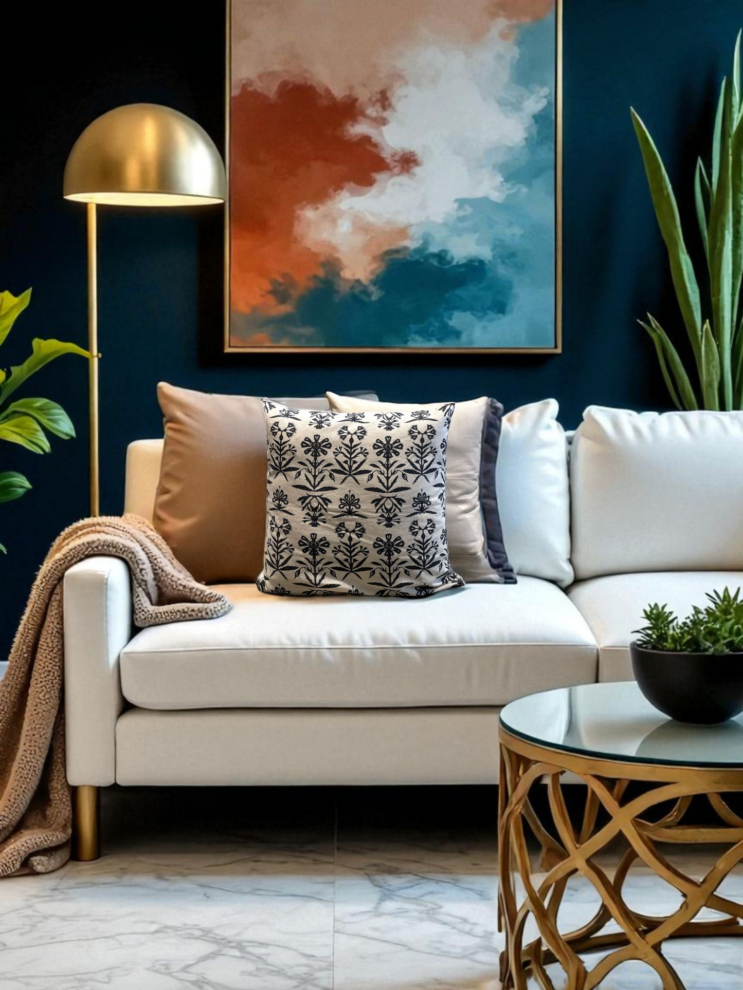 RAVENBLOOM CUSHION BLACK & IVORY 20 x 20 IN