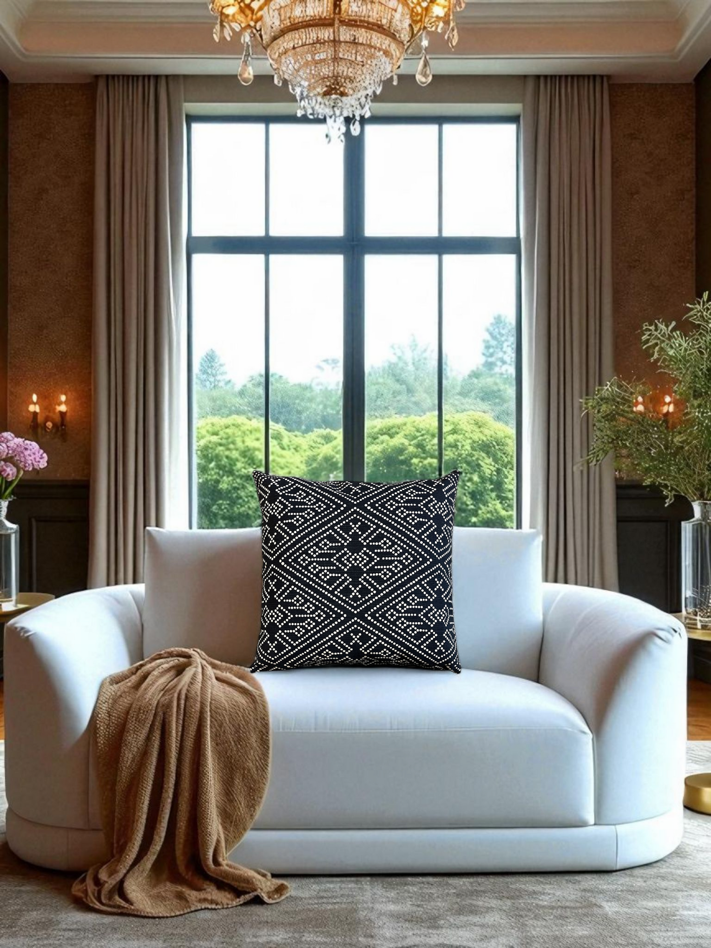 NOCTURNE GRID CUSHION WHITE & BLACK 20 x 20 IN