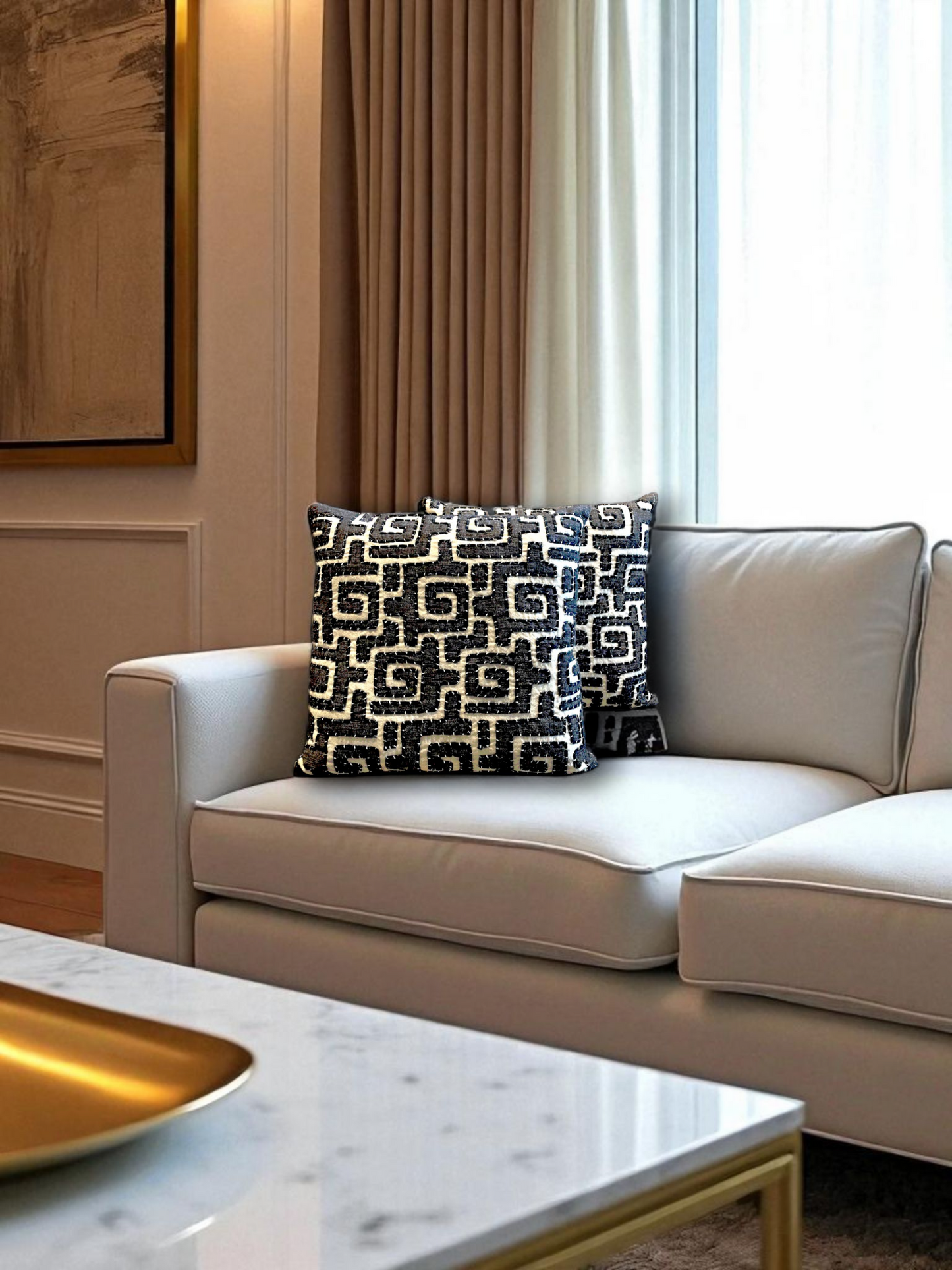 NERO CUSHION CHARCOAL & IVORY 20 x 20 IN