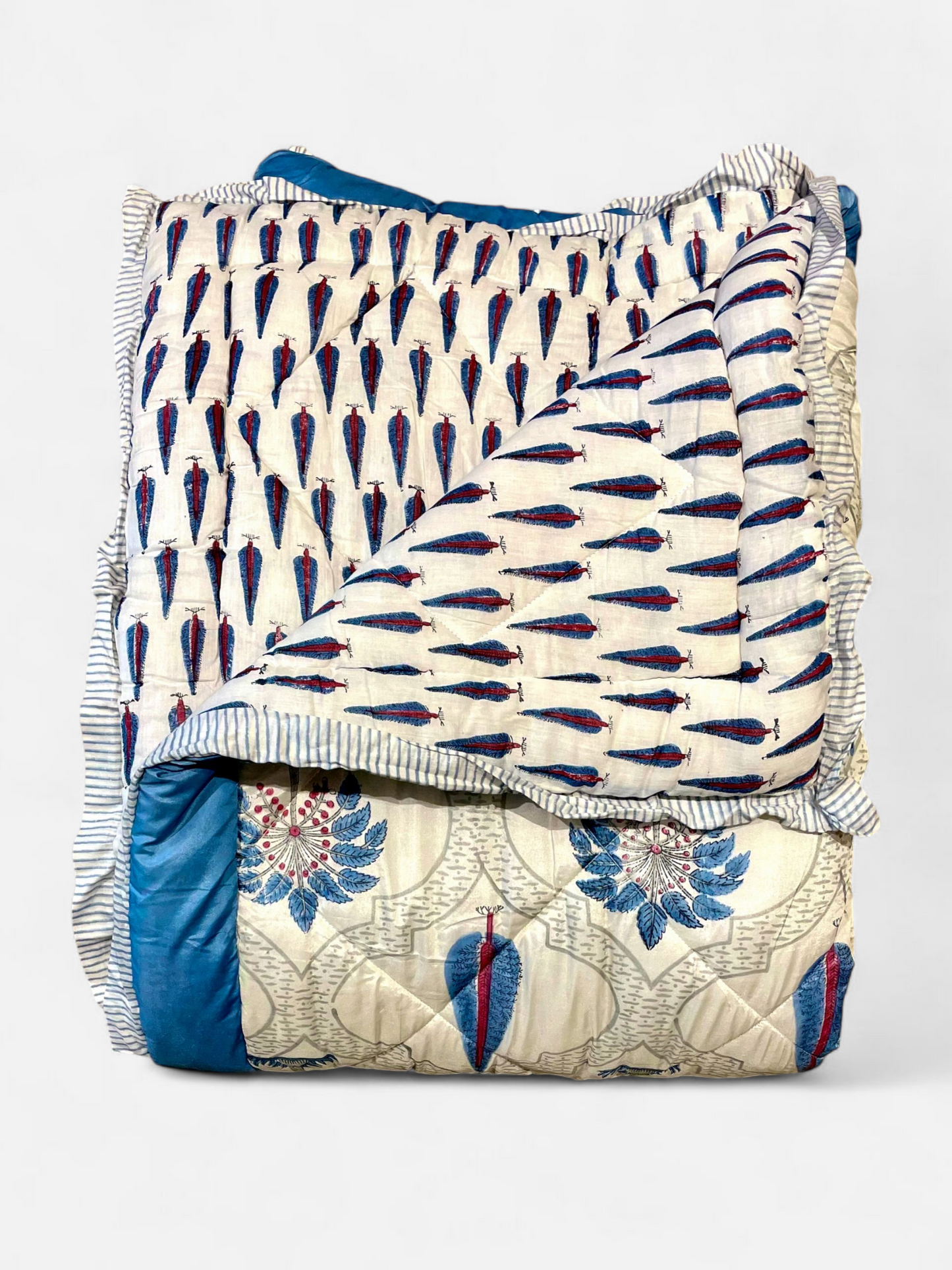 DELPHINA QUILTED COMFORTER IVORY WITH BLUE 90 x 108 IN
