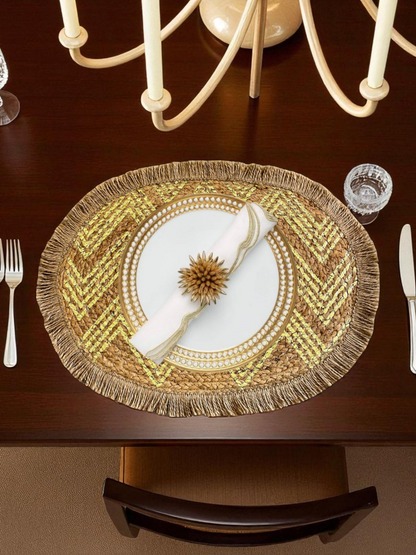 RIPPLED OVAL TABLE MAT GOLD & NATURAL (PER PC)