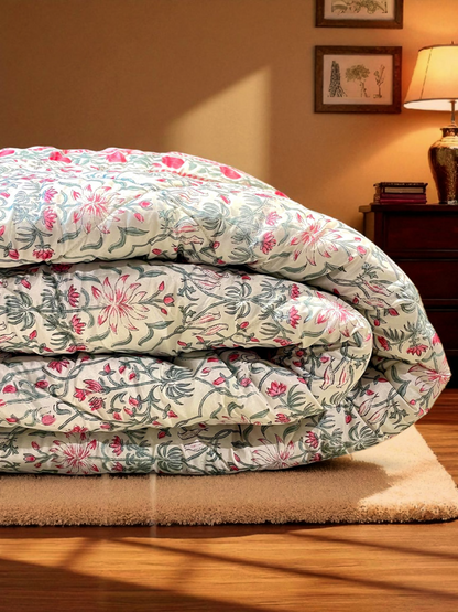 NIRVANA QUILTED COMFORTER IVORY WITH RED 90 x 108 IN