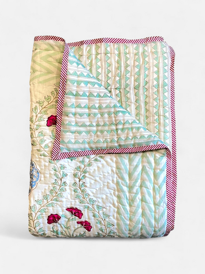 DREAMORA QUILTED COMFORTER  SINGLE MINT IVORY 58 x 92 IN