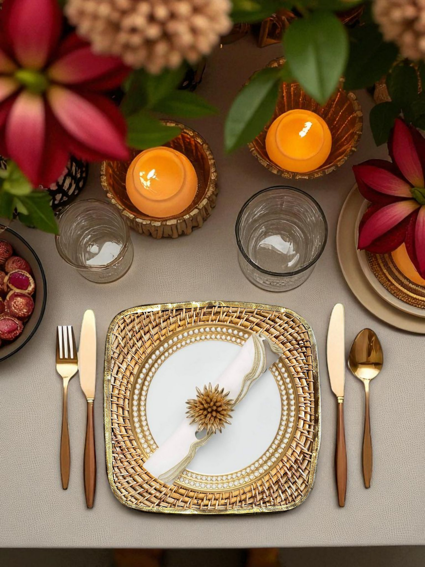 NATURALUXE SQUARE TABLE MAT HONEY BROWN & GOLD (PER PC)