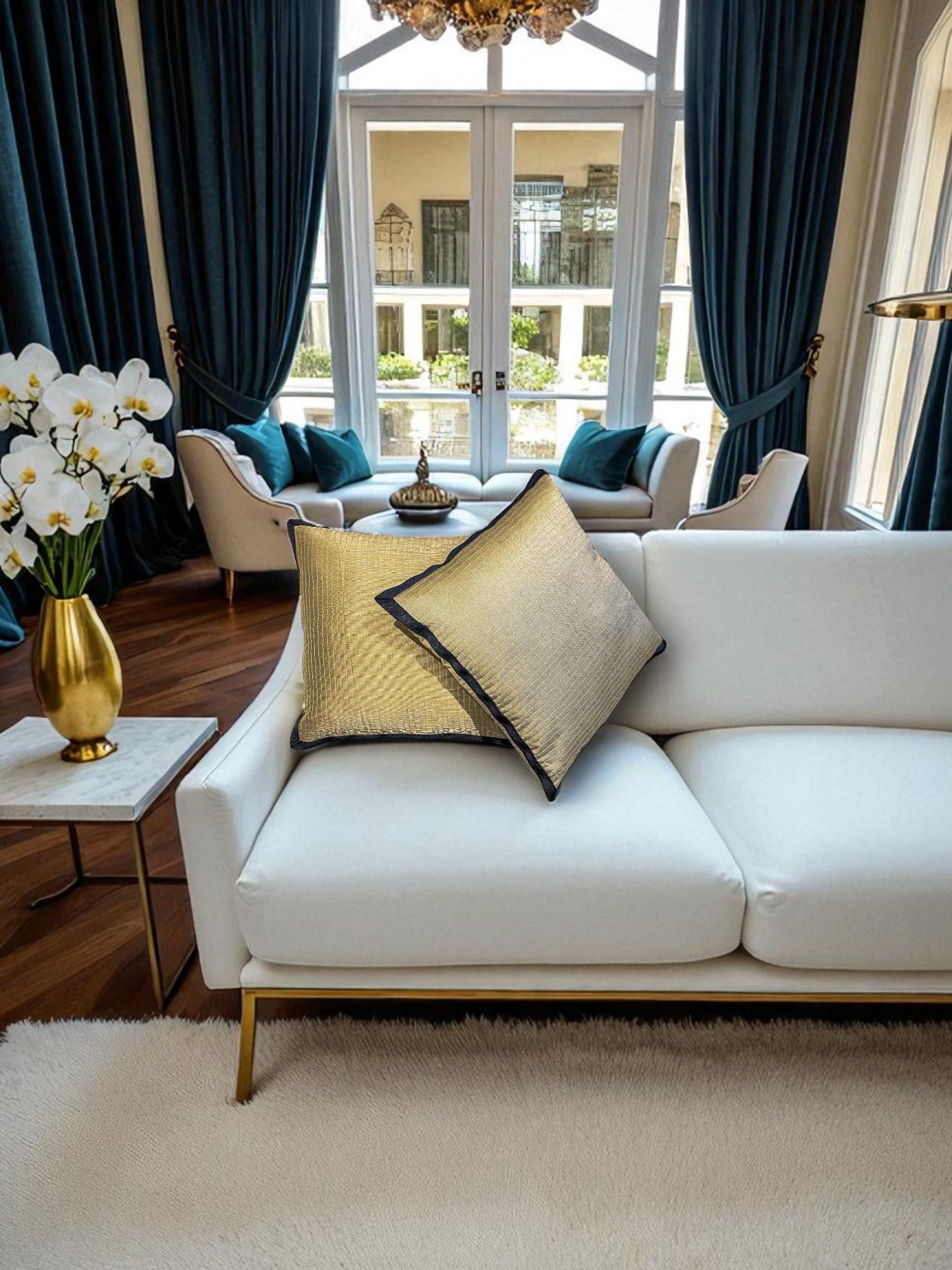 DELVONA CUSHION GOLD & BLACK 18 x 18 IN