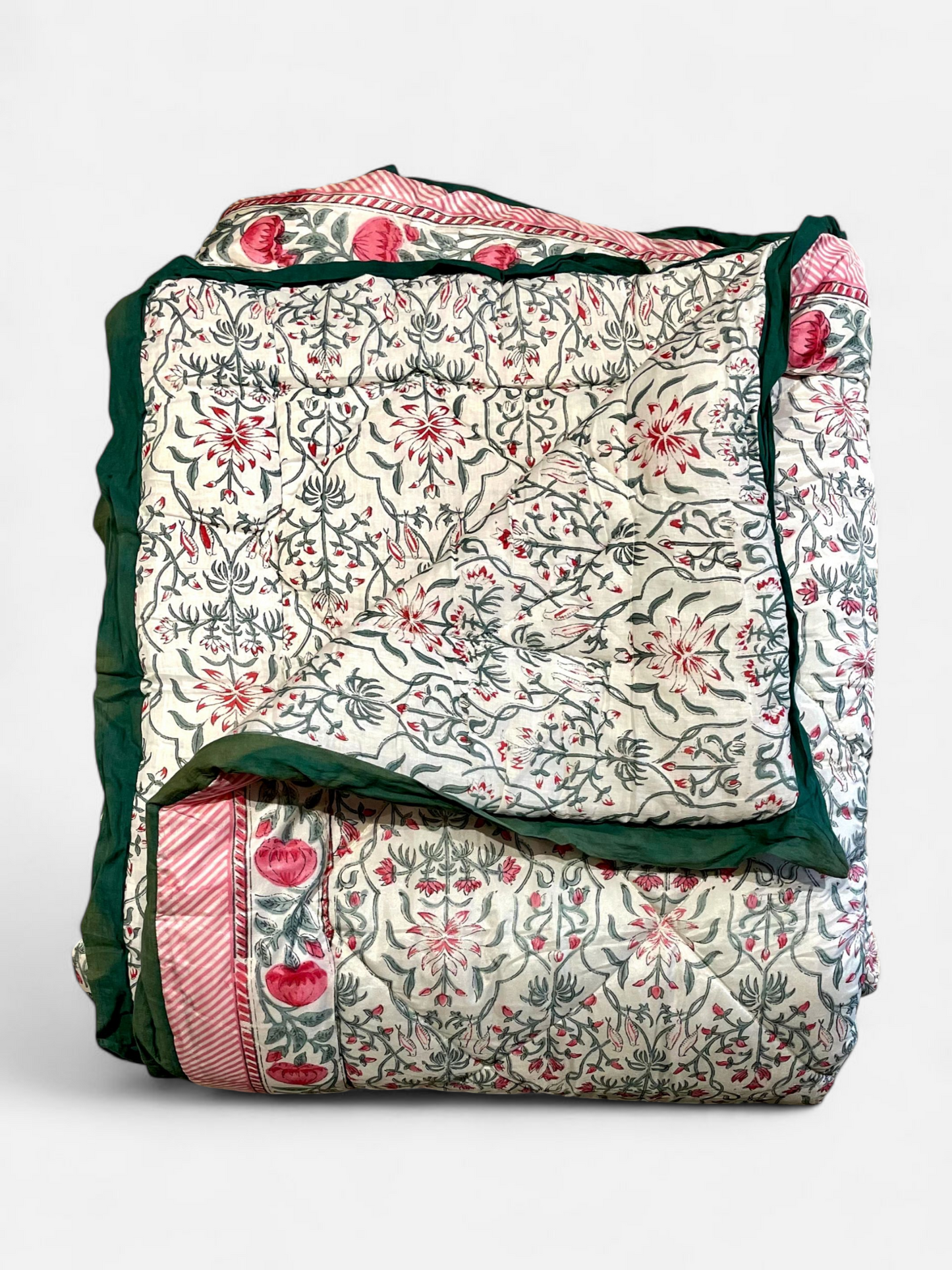NIRVANA QUILTED COMFORTER IVORY WITH RED 90 x 108 IN