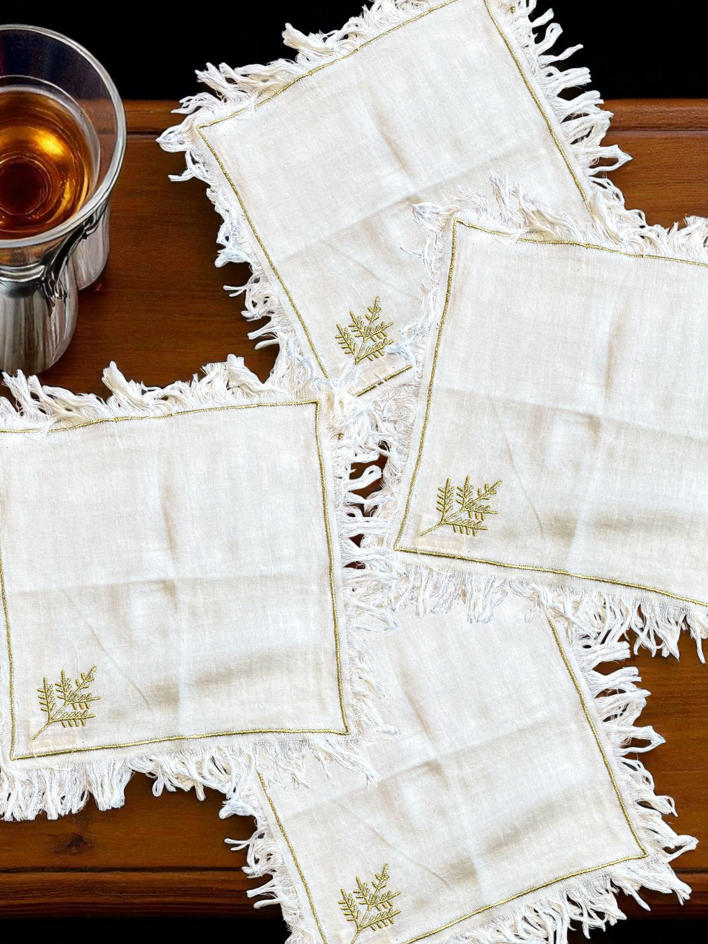 AURUM COCKTAIL NAPKIN CRAEM & GOLD (SET OF 4)